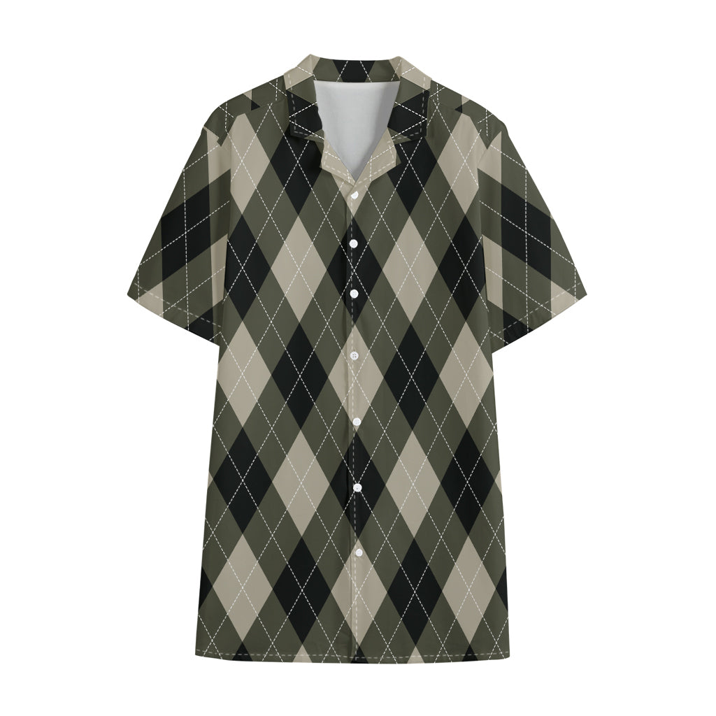 Diamond Shapes Argyle Pattern Print Cotton Hawaiian Shirt
