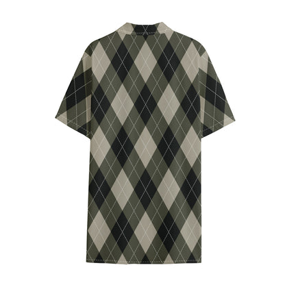 Diamond Shapes Argyle Pattern Print Cotton Hawaiian Shirt