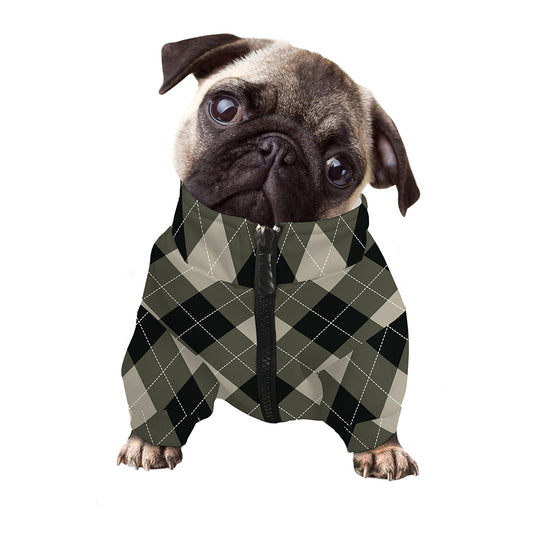 Diamond Shapes Argyle Pattern Print Dog Zip Up Jacket