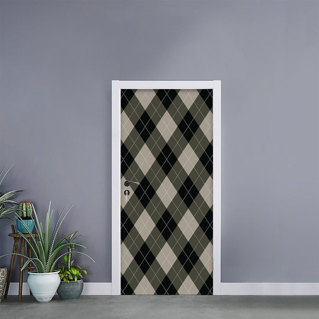 Diamond Shapes Argyle Pattern Print Door Sticker