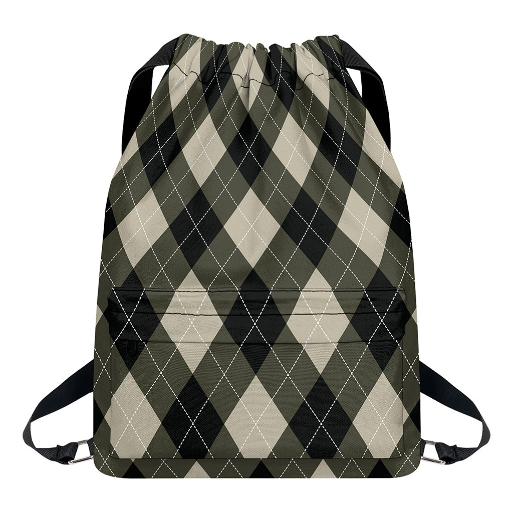 Diamond Shapes Argyle Pattern Print Drawstring Backpack
