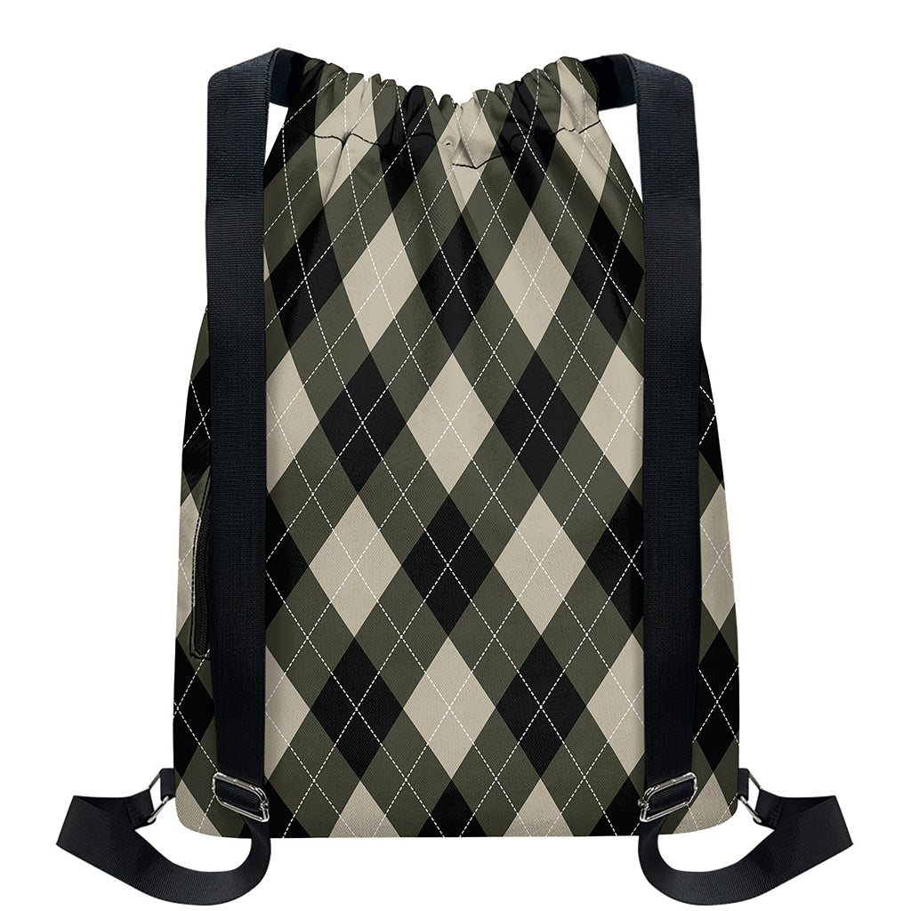 Diamond Shapes Argyle Pattern Print Drawstring Backpack