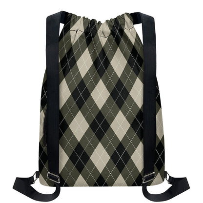 Diamond Shapes Argyle Pattern Print Drawstring Backpack
