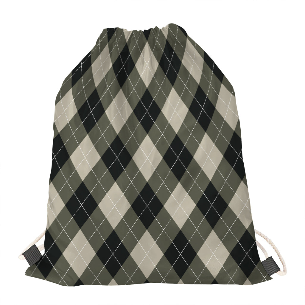 Diamond Shapes Argyle Pattern Print Drawstring Bag