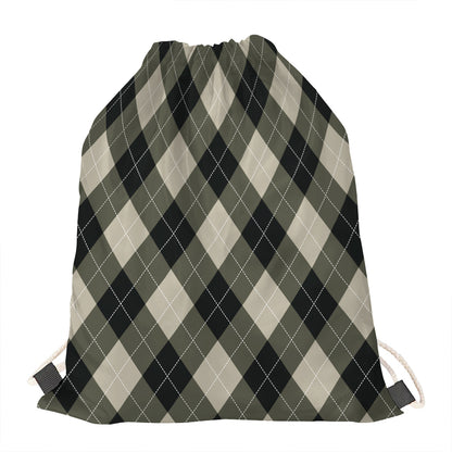 Diamond Shapes Argyle Pattern Print Drawstring Bag