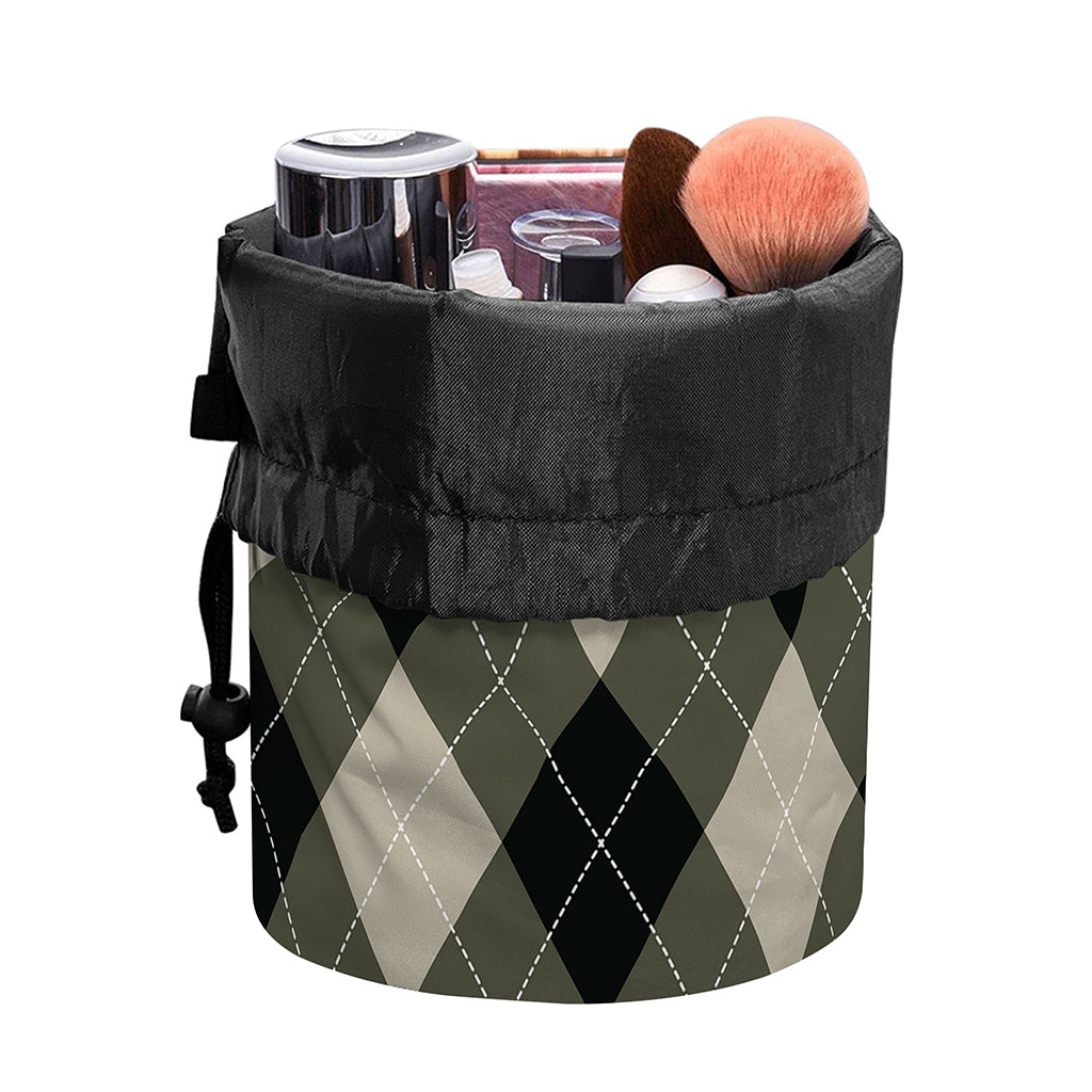 Diamond Shapes Argyle Pattern Print Drawstring Makeup Bag