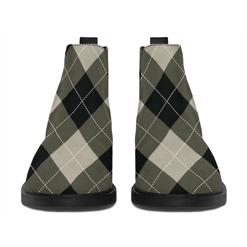 Diamond Shapes Argyle Pattern Print Flat Ankle Boots