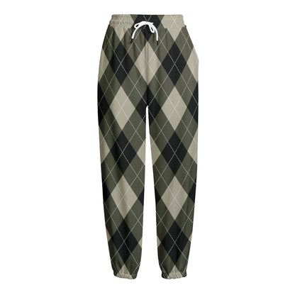 Diamond Shapes Argyle Pattern Print Fleece Lined Knit Pants