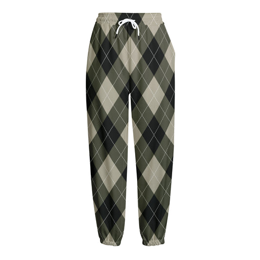 Diamond Shapes Argyle Pattern Print Fleece Lined Knit Pants