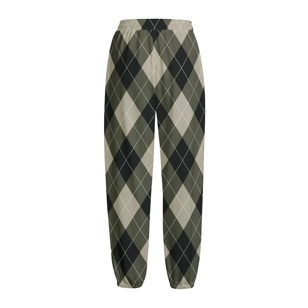 Diamond Shapes Argyle Pattern Print Fleece Lined Knit Pants