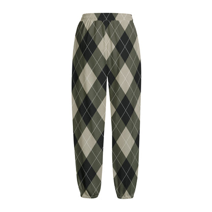 Diamond Shapes Argyle Pattern Print Fleece Lined Knit Pants