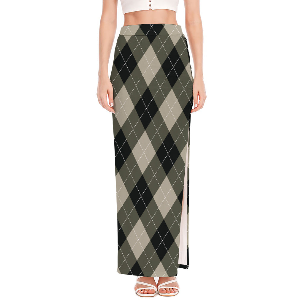 Diamond Shapes Argyle Pattern Print High Slit Maxi Skirt