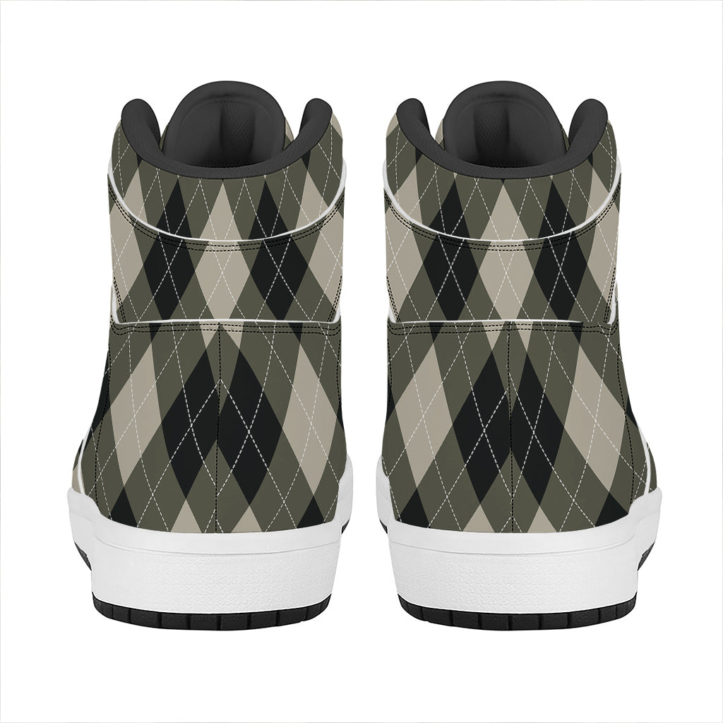 Diamond Shapes Argyle Pattern Print High Top Leather Sneakers