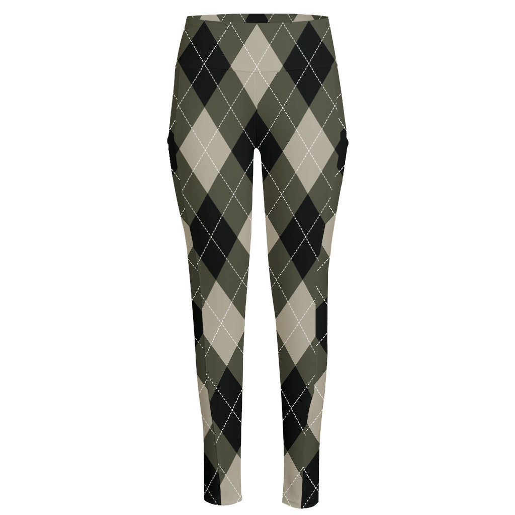 Diamond Shapes Argyle Pattern Print High-Waisted Pocket Leggings