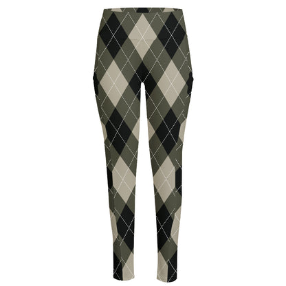 Diamond Shapes Argyle Pattern Print High-Waisted Pocket Leggings