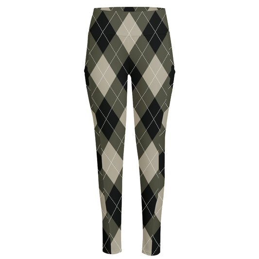 Diamond Shapes Argyle Pattern Print High-Waisted Pocket Leggings
