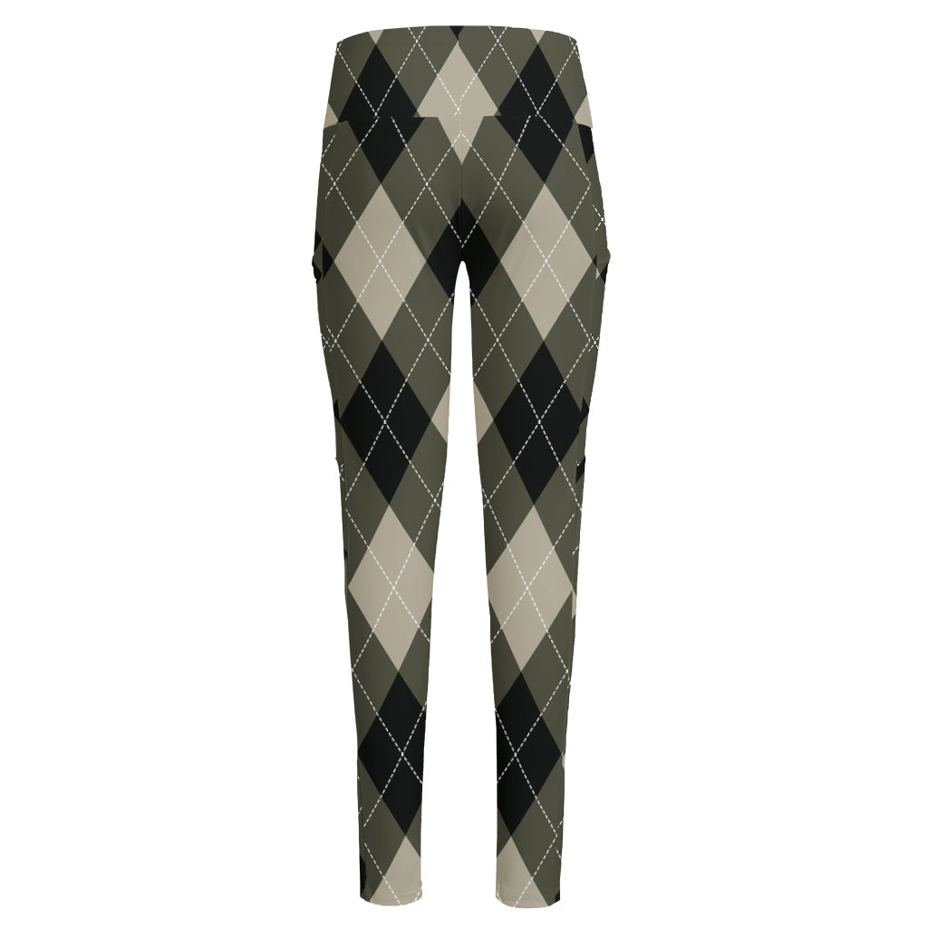 Diamond Shapes Argyle Pattern Print High-Waisted Pocket Leggings