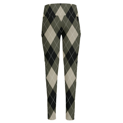 Diamond Shapes Argyle Pattern Print High-Waisted Pocket Leggings