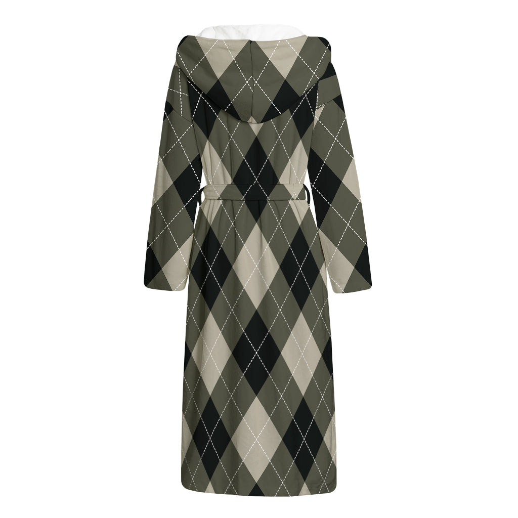Diamond Shapes Argyle Pattern Print Hooded Bathrobe