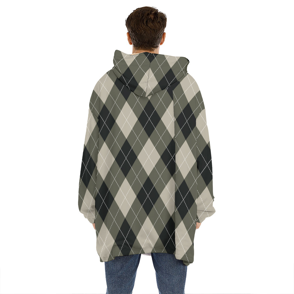 Diamond Shapes Argyle Pattern Print Hoodie Blanket