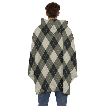 Diamond Shapes Argyle Pattern Print Hoodie Blanket