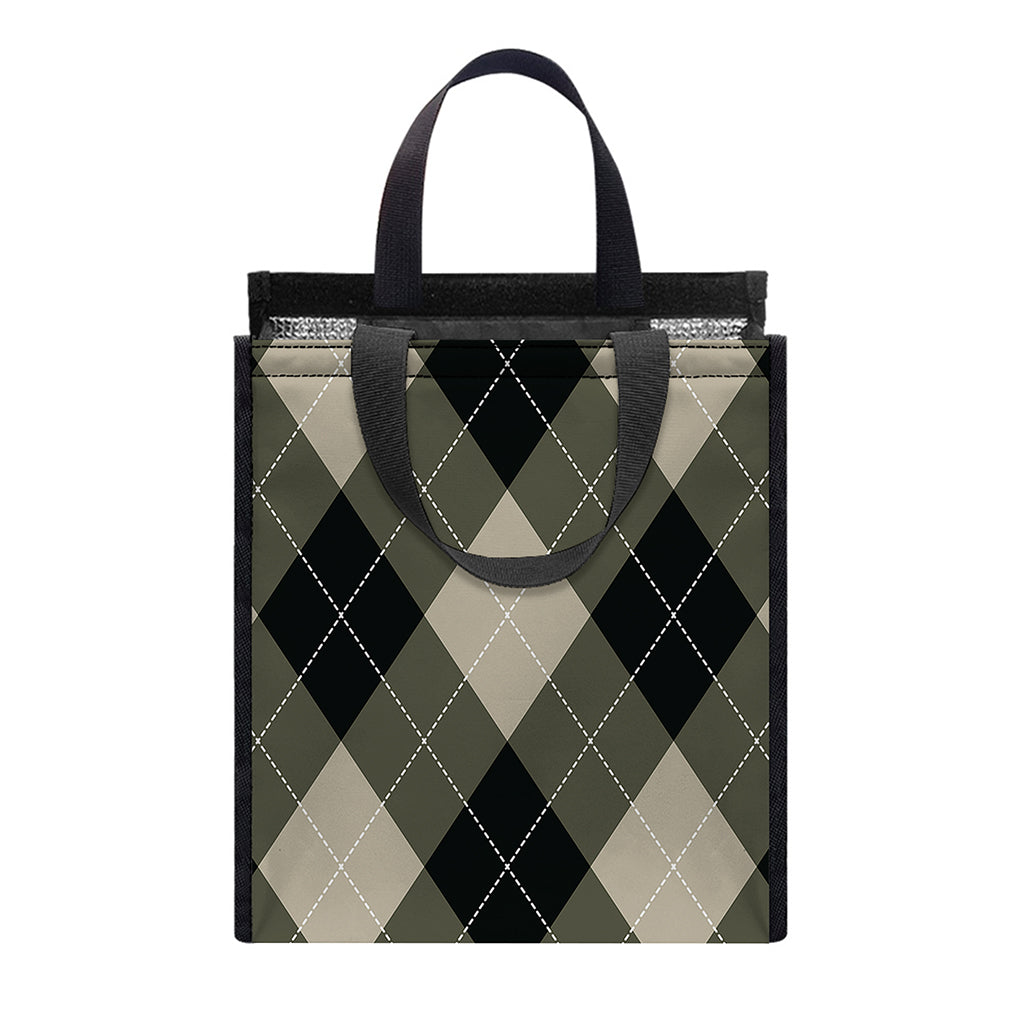 Diamond Shapes Argyle Pattern Print Insulated Lunch Tote