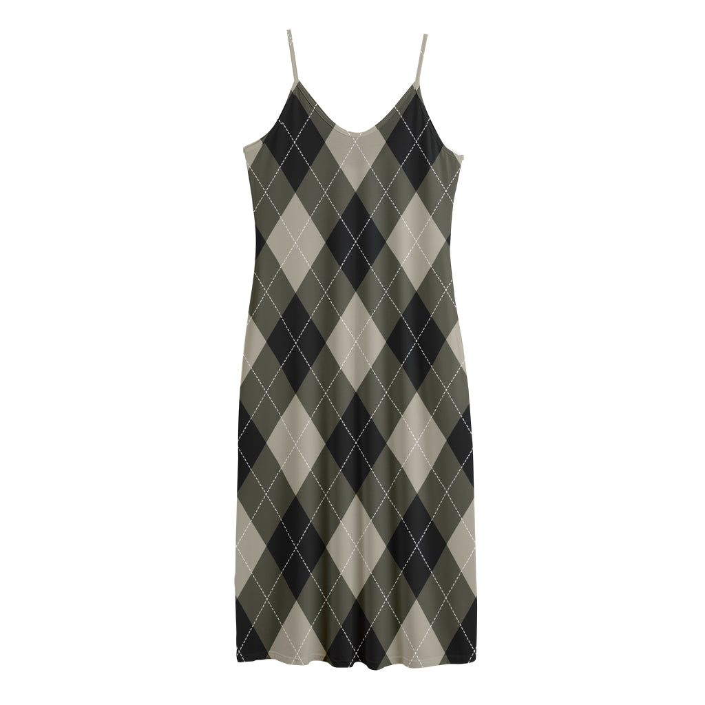 Diamond Shapes Argyle Pattern Print Jersey Midi Cami Dress