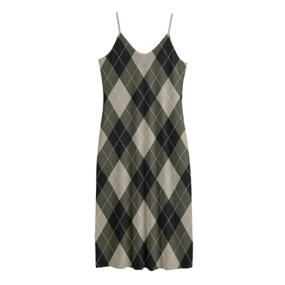 Diamond Shapes Argyle Pattern Print Jersey Midi Cami Dress