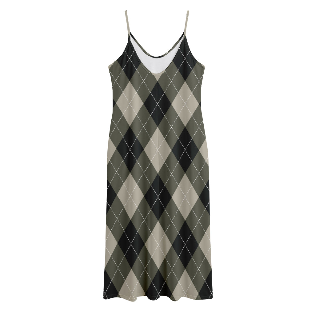 Diamond Shapes Argyle Pattern Print Jersey Midi Cami Dress