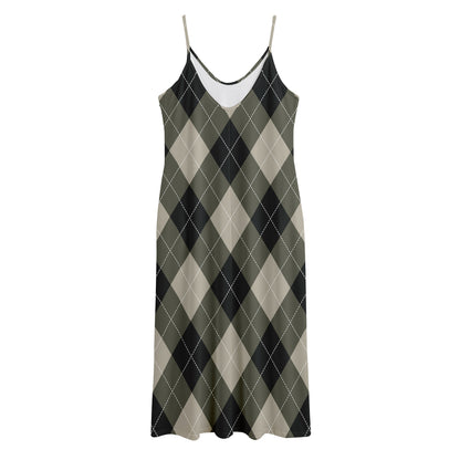 Diamond Shapes Argyle Pattern Print Jersey Midi Cami Dress