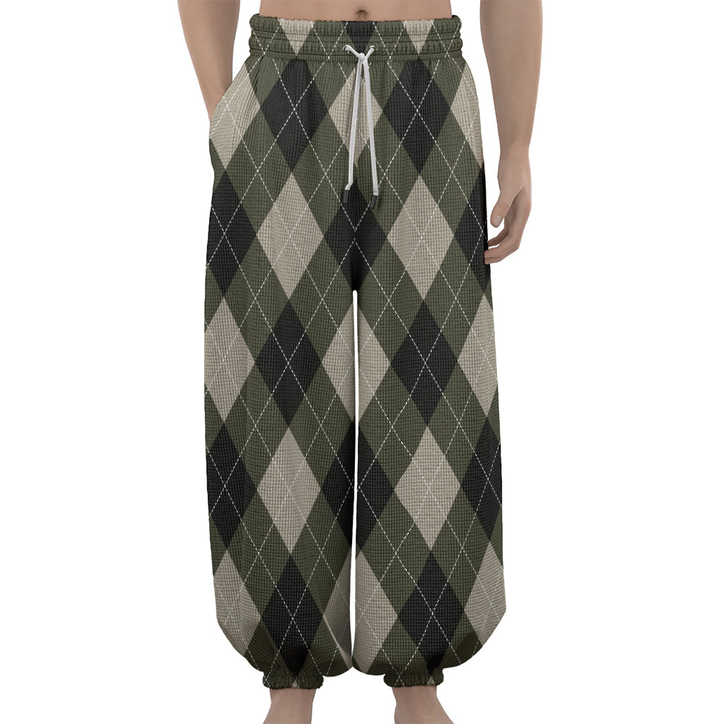 Diamond Shapes Argyle Pattern Print Lantern Pants