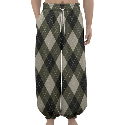 Diamond Shapes Argyle Pattern Print Lantern Pants