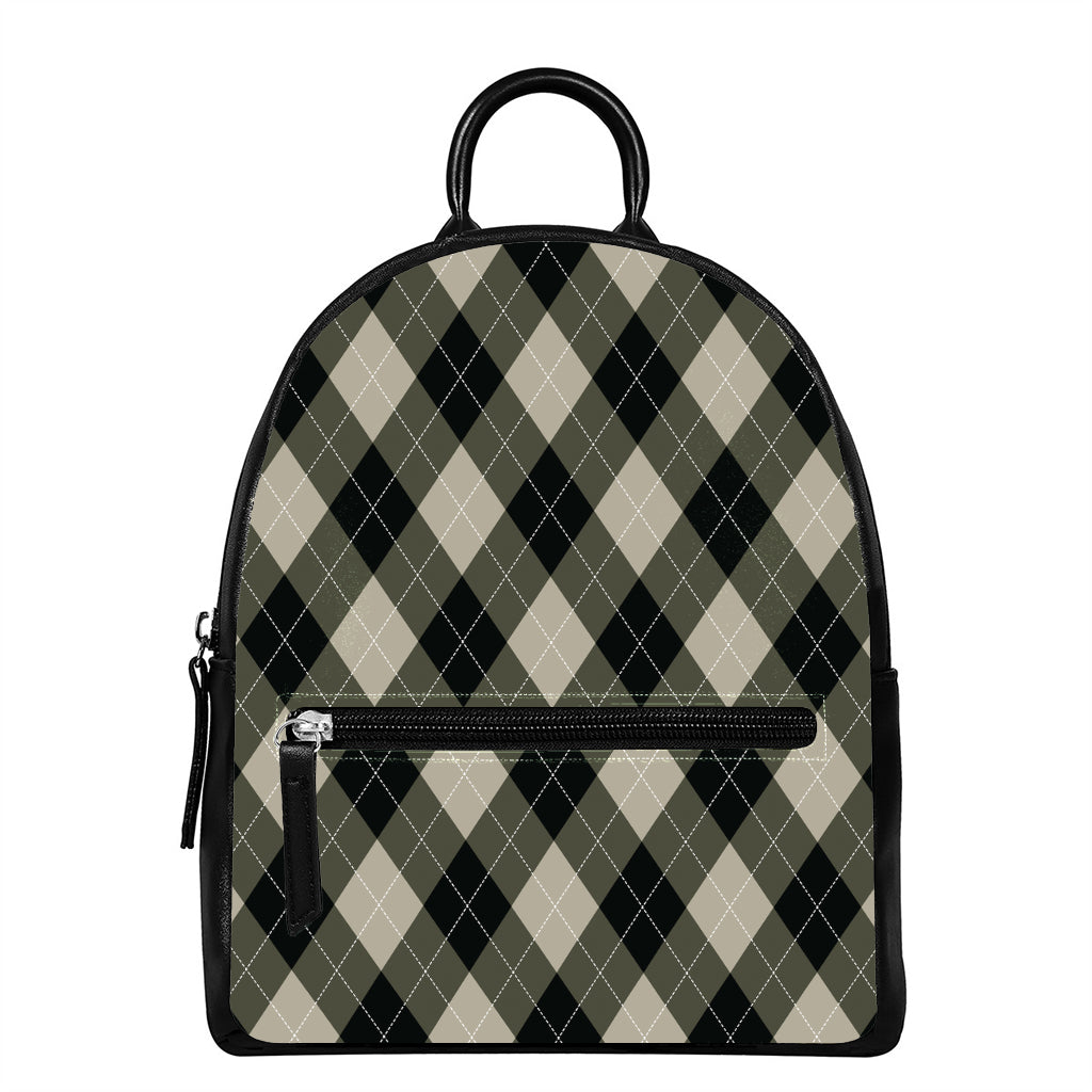 Diamond Shapes Argyle Pattern Print Leather Backpack