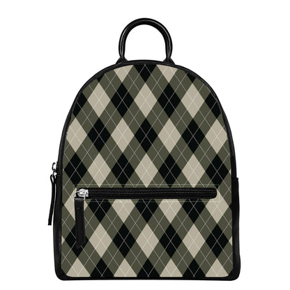 Diamond Shapes Argyle Pattern Print Leather Backpack