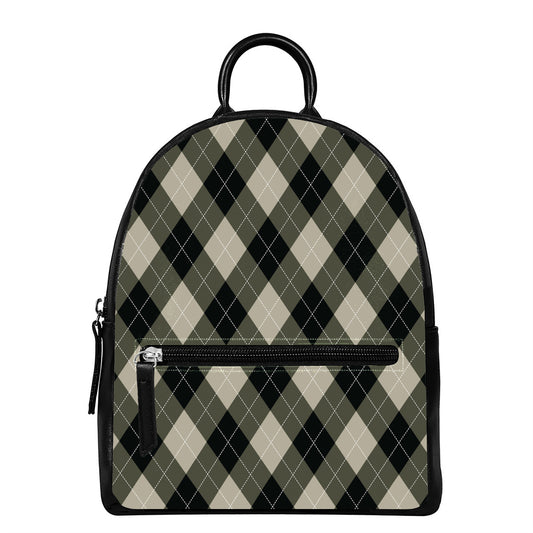 Diamond Shapes Argyle Pattern Print Leather Backpack