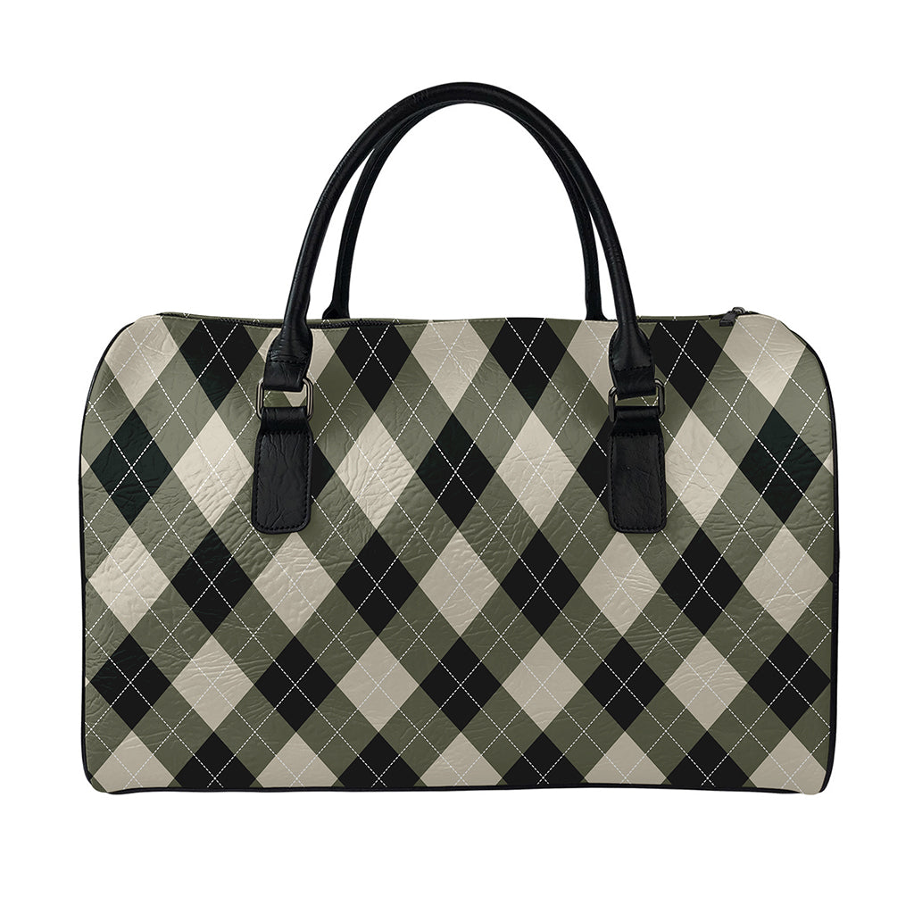 Diamond Shapes Argyle Pattern Print Leather Duffle Bag