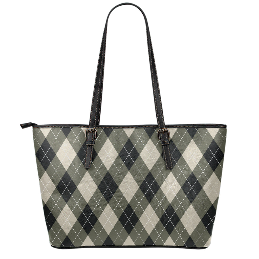 Diamond Shapes Argyle Pattern Print Leather Tote Bag