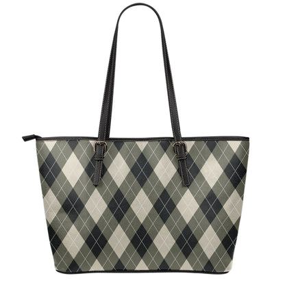 Diamond Shapes Argyle Pattern Print Leather Tote Bag