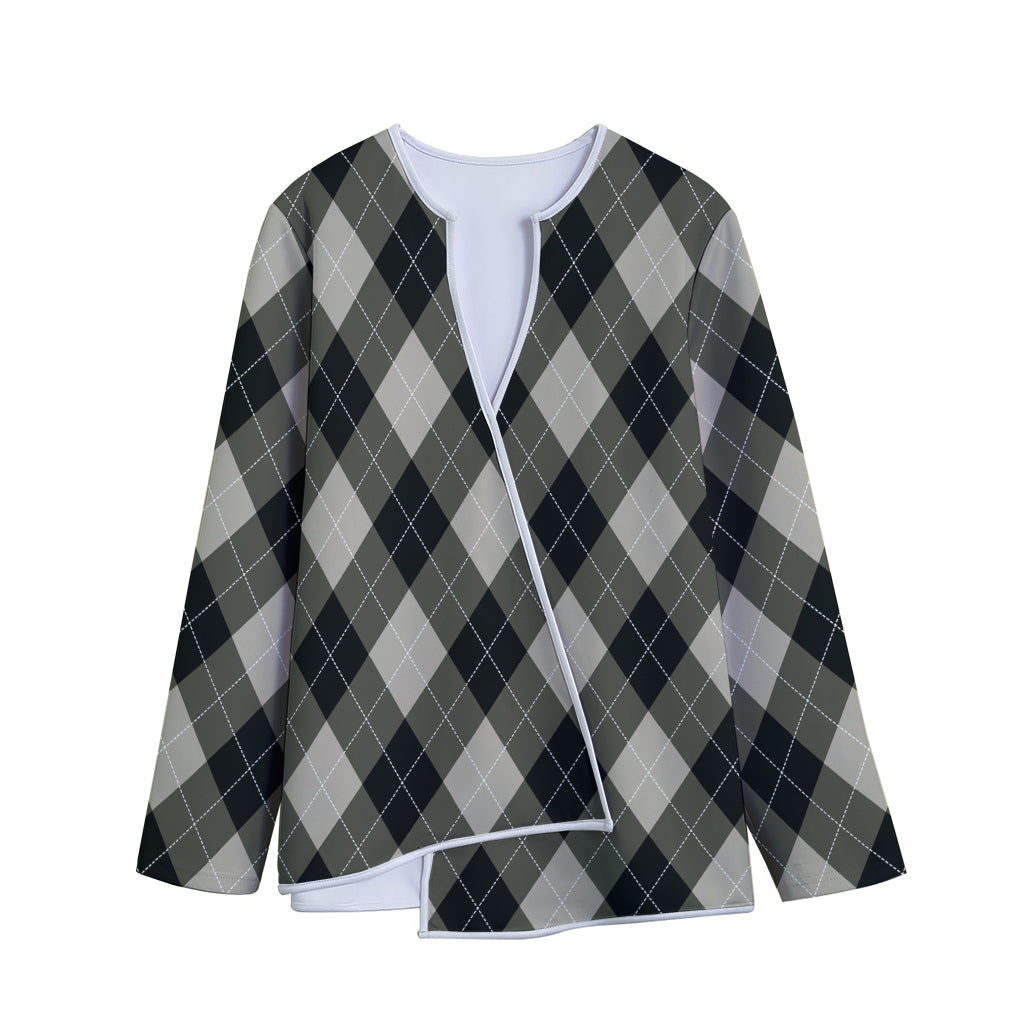 Diamond Shapes Argyle Pattern Print Long Sleeve Short Coat
