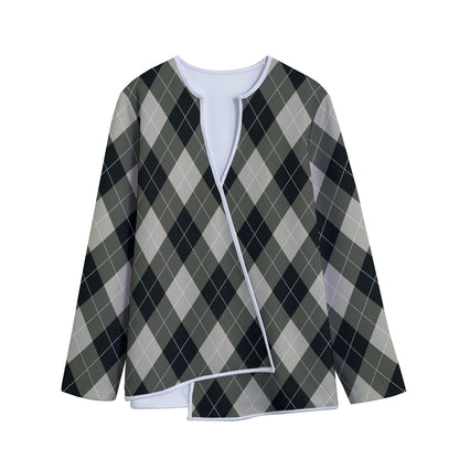 Diamond Shapes Argyle Pattern Print Long Sleeve Short Coat