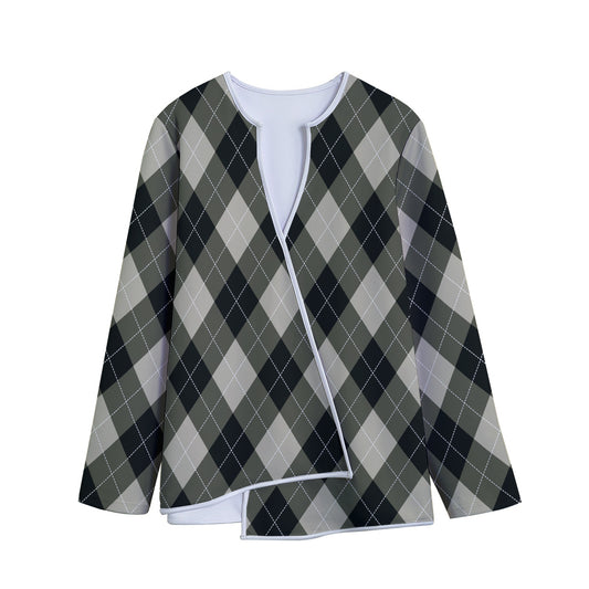 Diamond Shapes Argyle Pattern Print Long Sleeve Short Coat