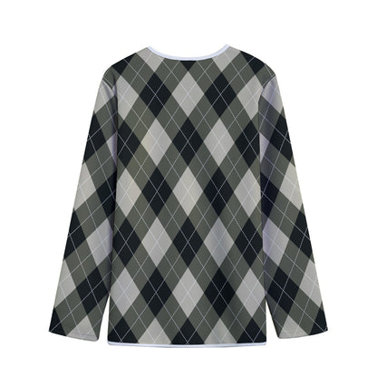 Diamond Shapes Argyle Pattern Print Long Sleeve Short Coat