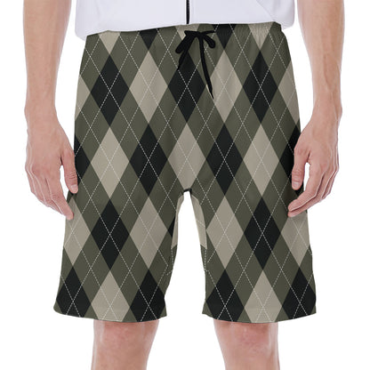 Diamond Shapes Argyle Pattern Print Men's Beach Shorts