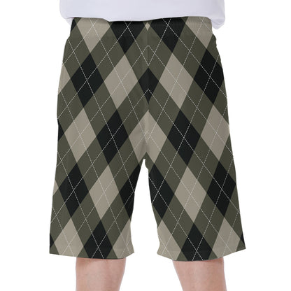Diamond Shapes Argyle Pattern Print Men's Beach Shorts