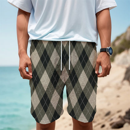 Diamond Shapes Argyle Pattern Print Men's Cargo Shorts