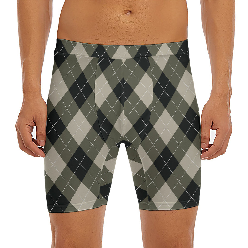 Diamond Shapes Argyle Pattern Print Men's Long Boxer Briefs
