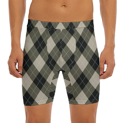 Diamond Shapes Argyle Pattern Print Men's Long Boxer Briefs