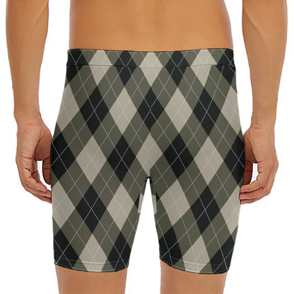 Diamond Shapes Argyle Pattern Print Men's Long Boxer Briefs