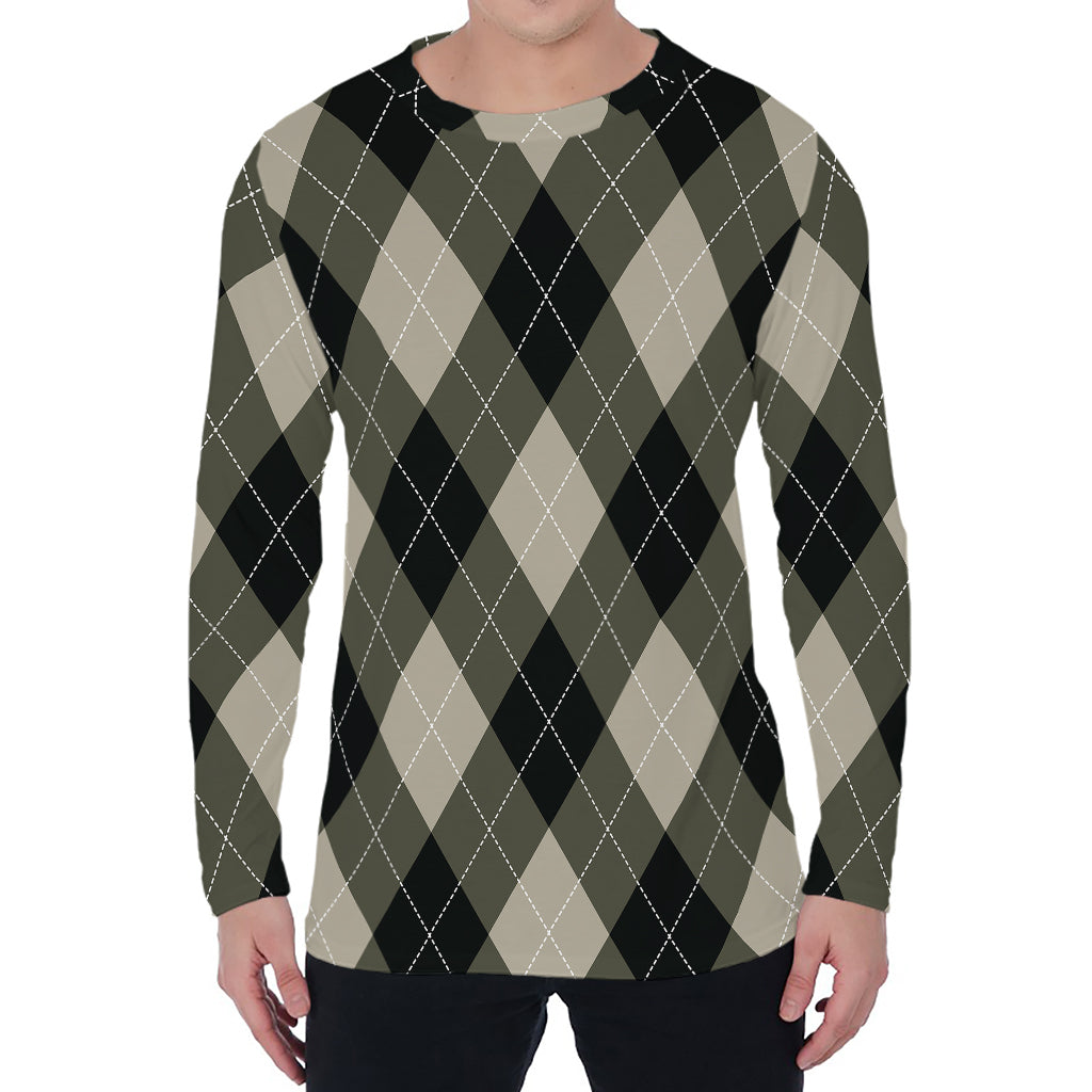 Diamond Shapes Argyle Pattern Print Men's Long Sleeve T-Shirt