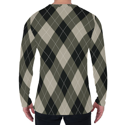 Diamond Shapes Argyle Pattern Print Men's Long Sleeve T-Shirt